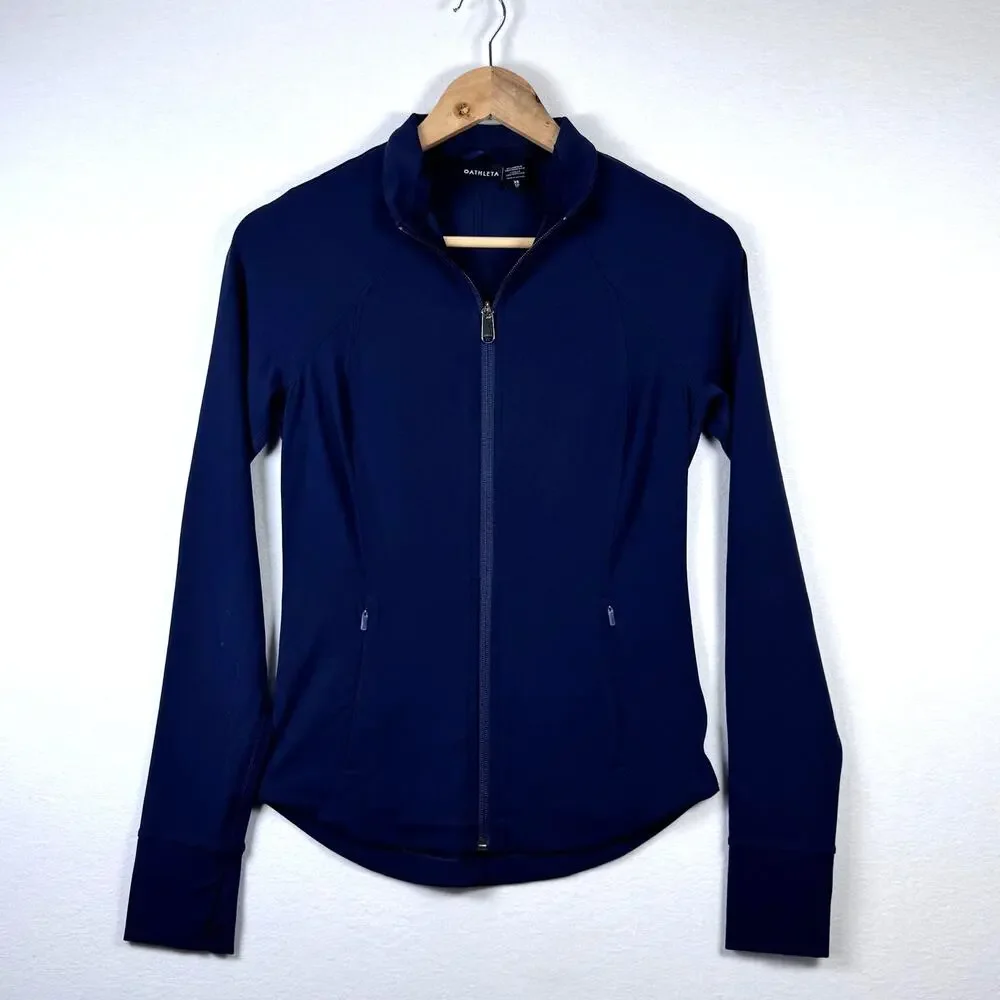 Athleta XS Navy Performance Full Zip Jacket Thumbholes Activewear - Picture 1 of 7